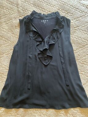 LOFT Black Ruffle V-Neck Tie Sleeveless Top